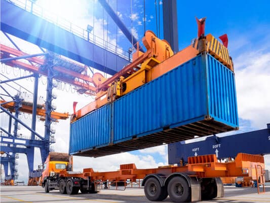 Container being loaded at the port